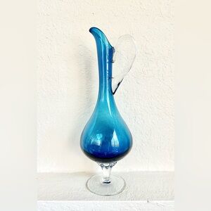 VINTAGE EMPOLI ITALIAN ART HAND BLOWN GLASS PITCHER DECANTER - 14" HEIGHT